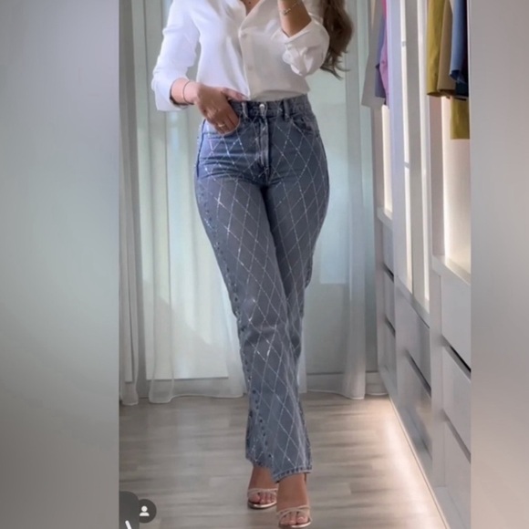Zara Denim - Zara Rhinestone High Rise Jeans